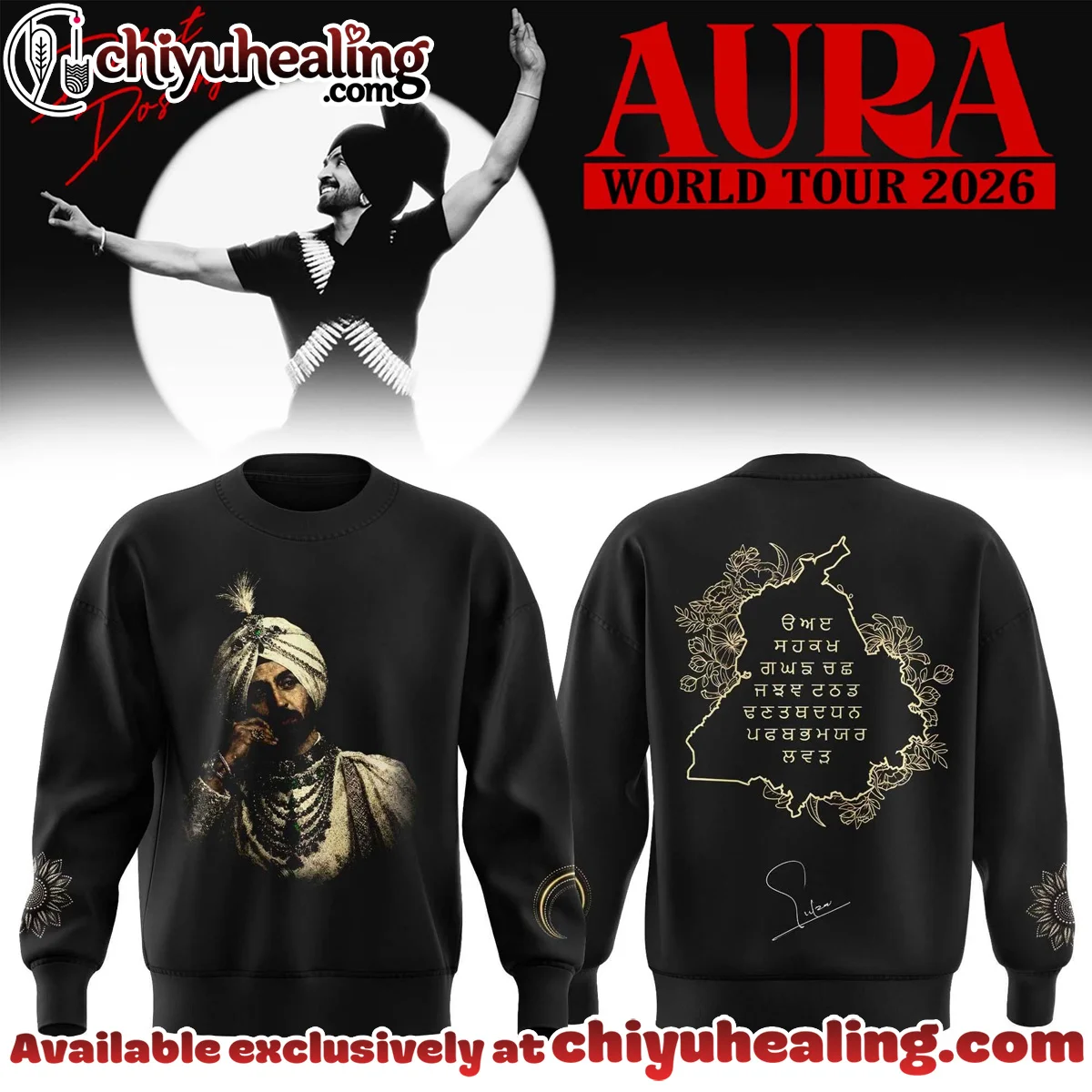 Diljit Dosanjh AURA World Tour T-Shirt & Hoodie (Style 14)