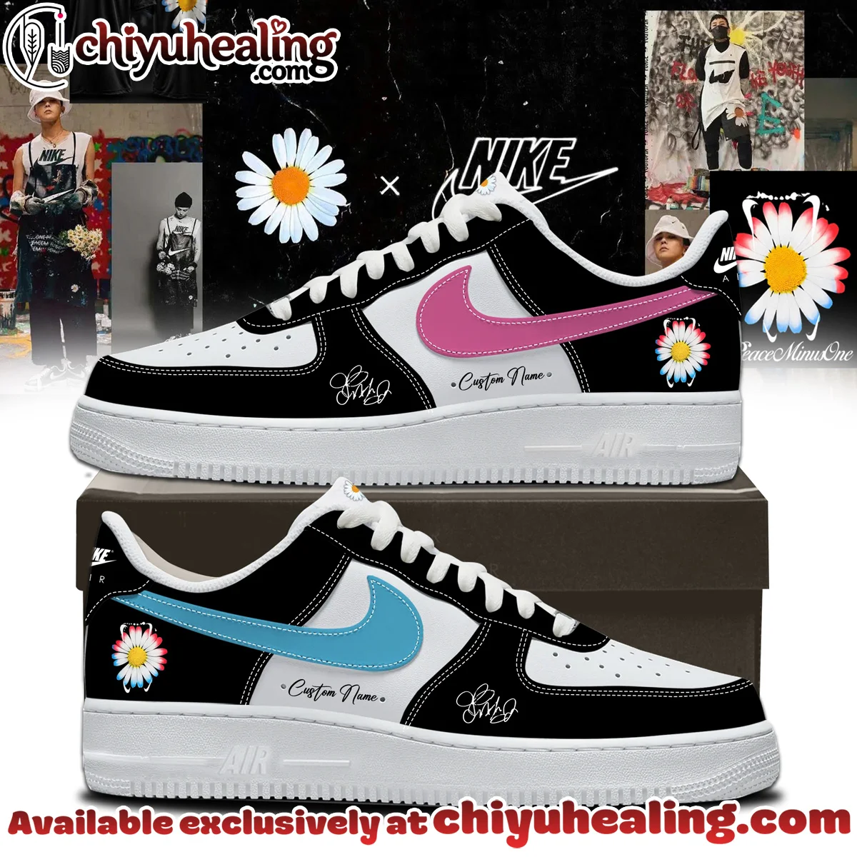 G-Dragon PEACEMINUSONE x N Air Force 1 x Air Jordan 1 Custom Air Force 1 & Jordan 1 Shoes (Style 1)