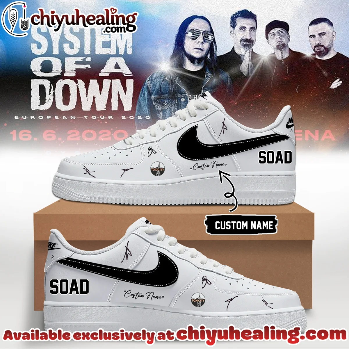 System of a Down Europe UK Stadium Tour Signed Custom Air Force 1 & Jordan 1 Shoes [Batch 9]