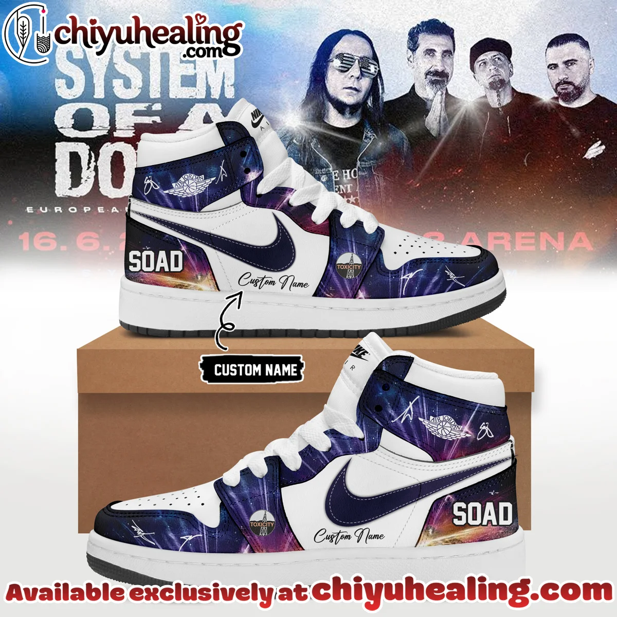 System of a Down Europe UK Stadium Tour Signed Custom Air Force 1 & Jordan 1 Shoes [Drop 13]