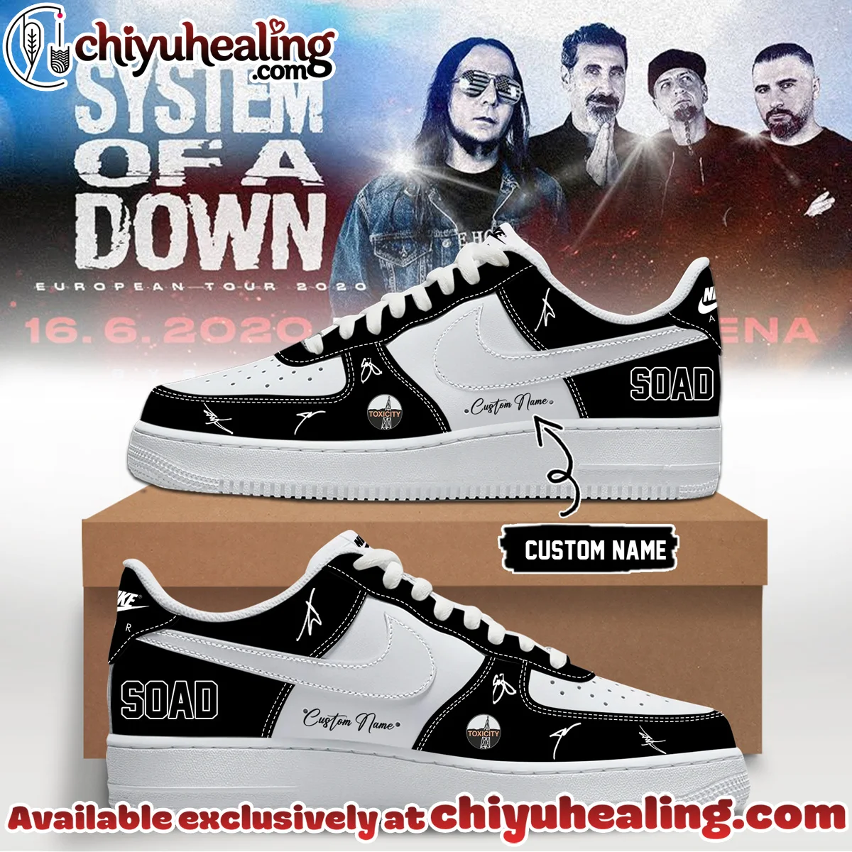 System of a Down Europe UK Stadium Tour Signed Custom Air Force 1 & Jordan 1 Shoes [Drop 9]
