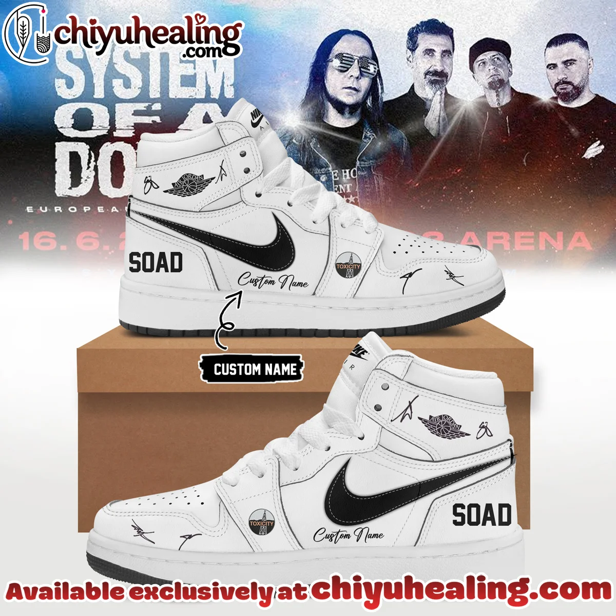 System of a Down Europe UK Stadium Tour Signed Custom Air Force 1 & Jordan 1 Shoes - Series 4