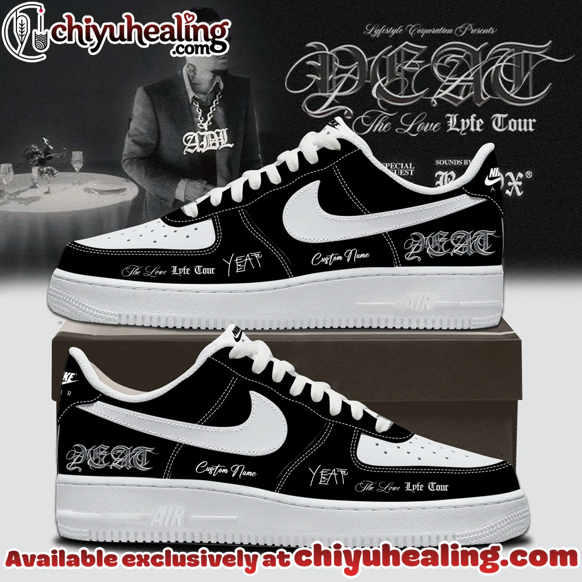 YEAT LOVELYFE Tour Signed Custom Air Force 1 & Jordan 1 Shoes (Design 23)
