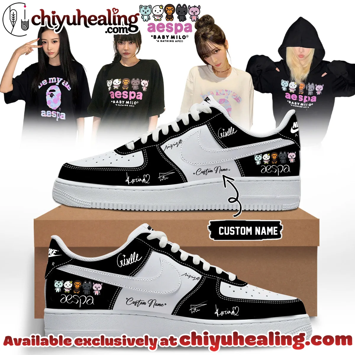 aespa x BAPE Signed Custom Air Force 1 & Jordan 1 Shoes (Design 1)