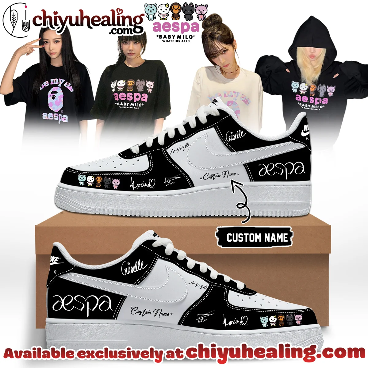 aespa x BAPE Signed Custom Air Force 1 & Jordan 1 Shoes (Design 10)