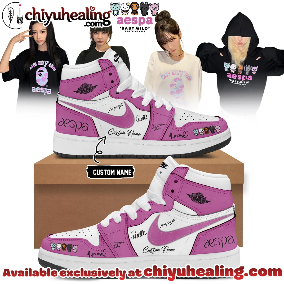 aespa x BAPE Signed Custom Air Force 1 & Jordan 1 Shoes (Design 2)
