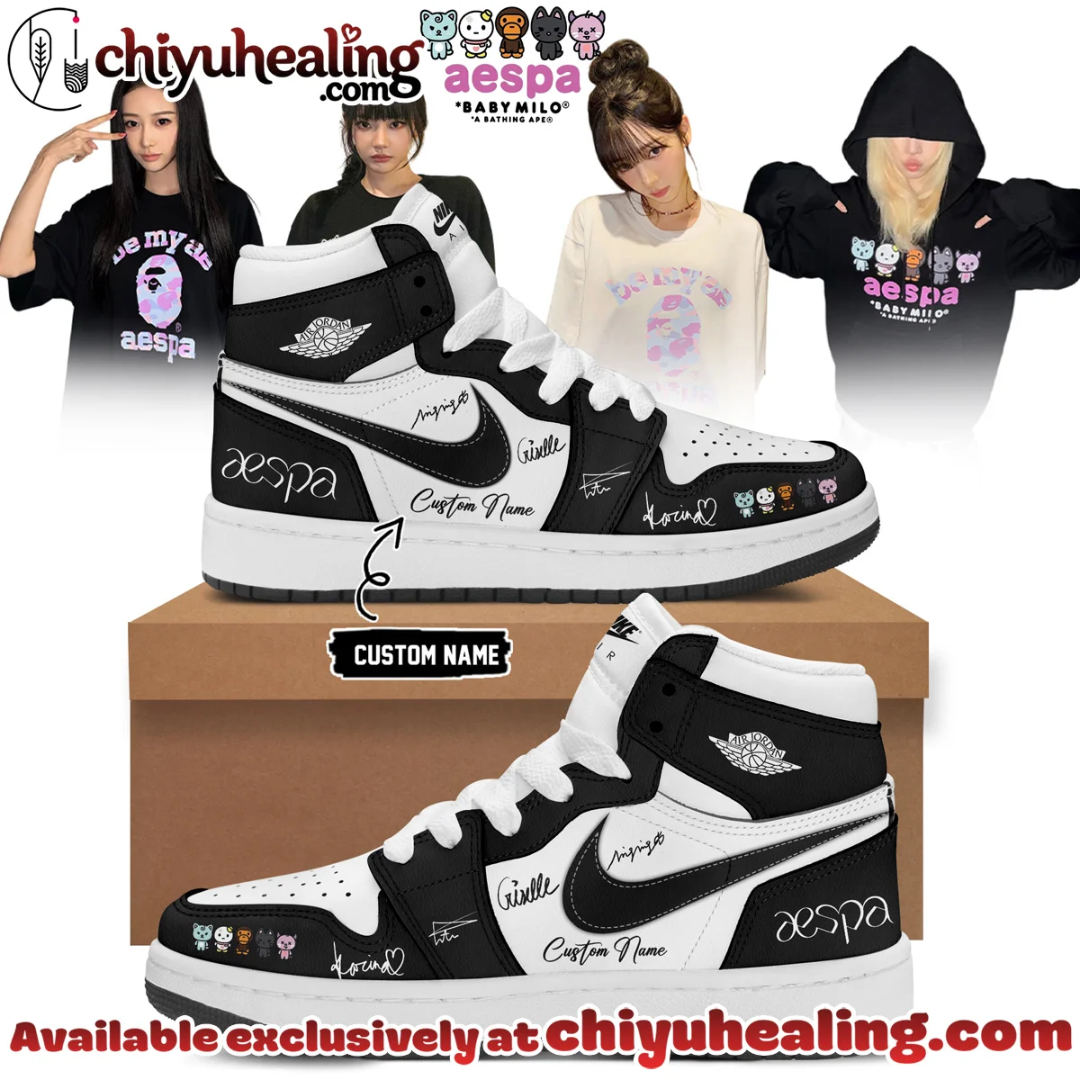 aespa x BAPE Signed Custom Air Force 1 & Jordan 1 Shoes [Drop 13]