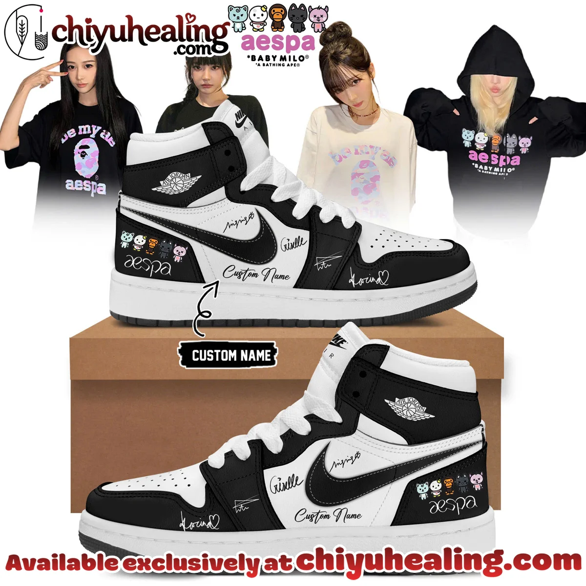 aespa x BAPE Signed Custom Air Force 1 & Jordan 1 Shoes (Release 11)