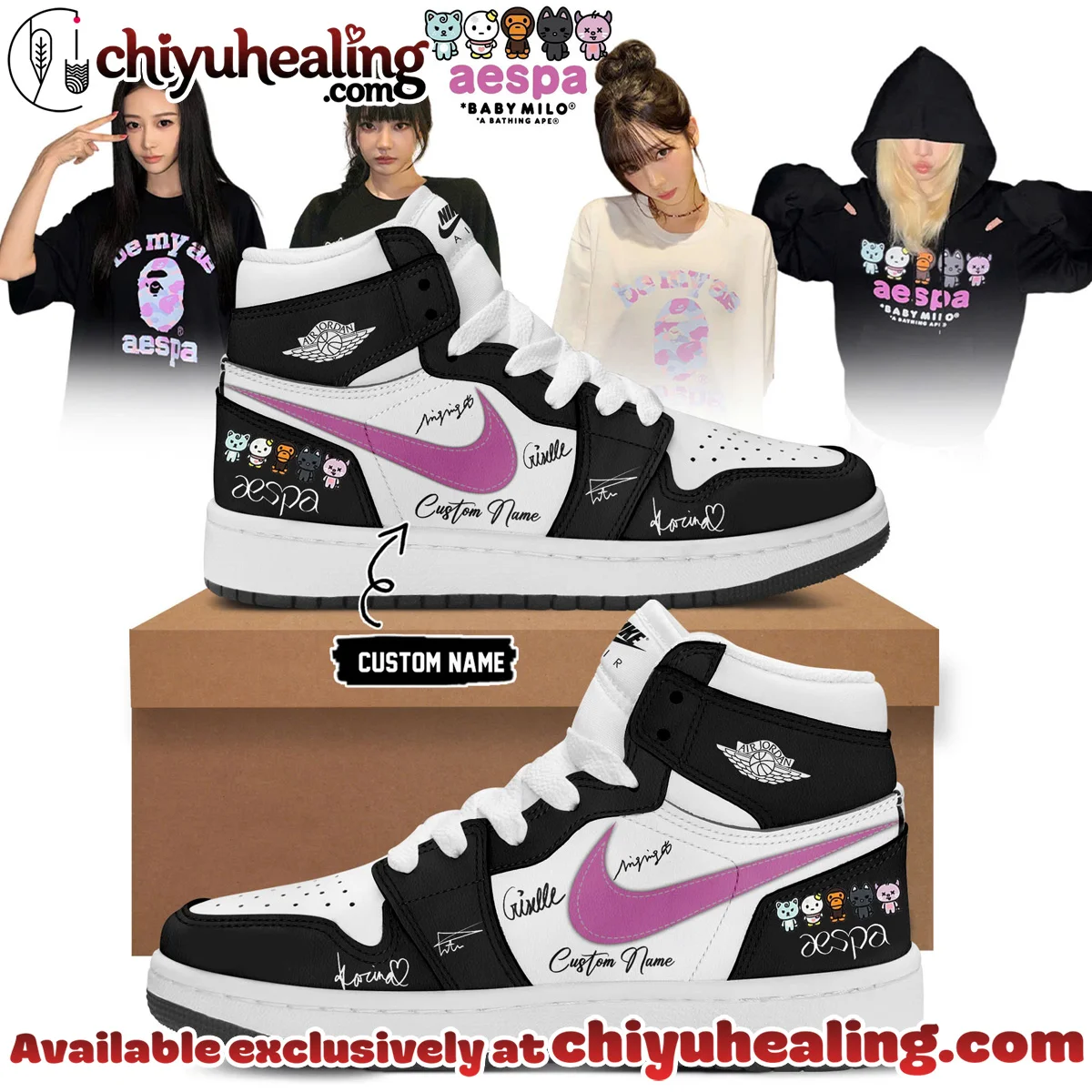 aespa x BAPE Signed Custom Air Force 1 & Jordan 1 Shoes (Release 12)
