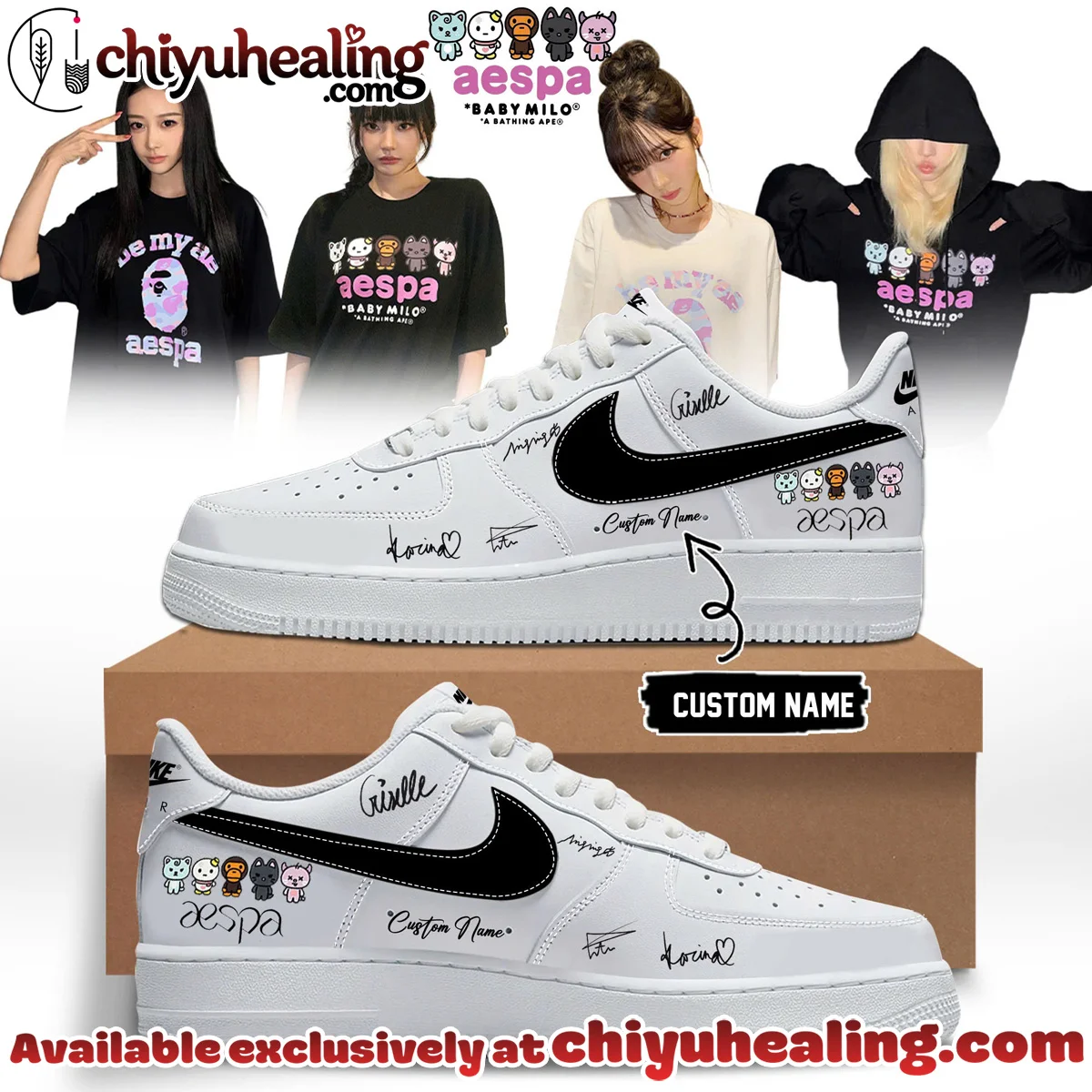 aespa x BAPE Signed Custom Air Force 1 & Jordan 1 Shoes (Release 19)
