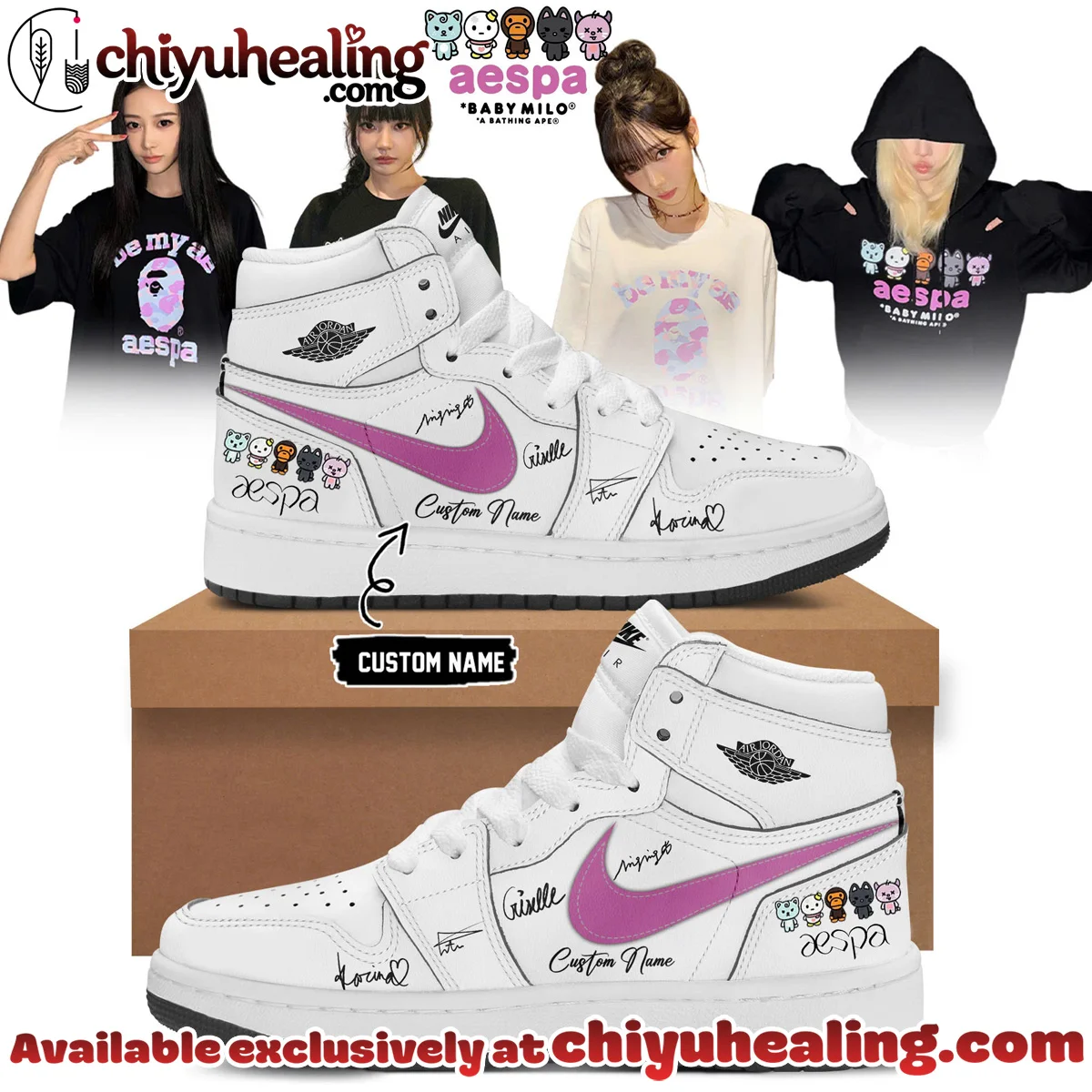 aespa x BAPE Signed Custom Air Force 1 & Jordan 1 Shoes (Release 20)