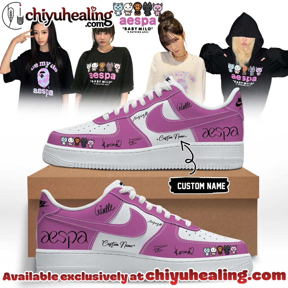 aespa x BAPE Signed Custom Air Force 1 & Jordan 1 Shoes (Release 7)