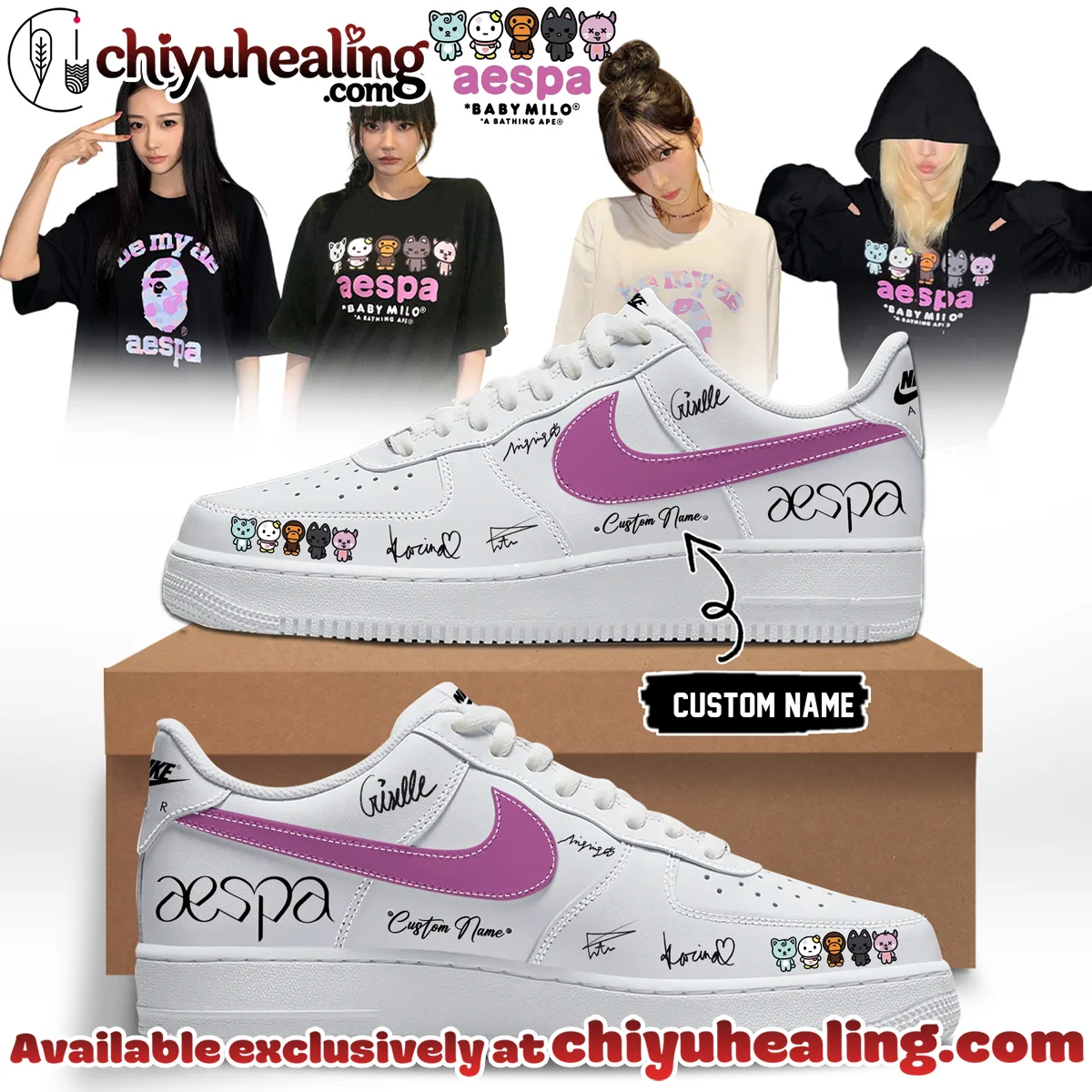 aespa x BAPE Signed Custom Air Force 1 & Jordan 1 Shoes (Style 14)
