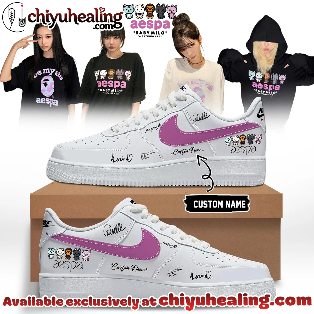 aespa x BAPE Signed Custom Air Force 1 & Jordan 1 Shoes - Variant 22