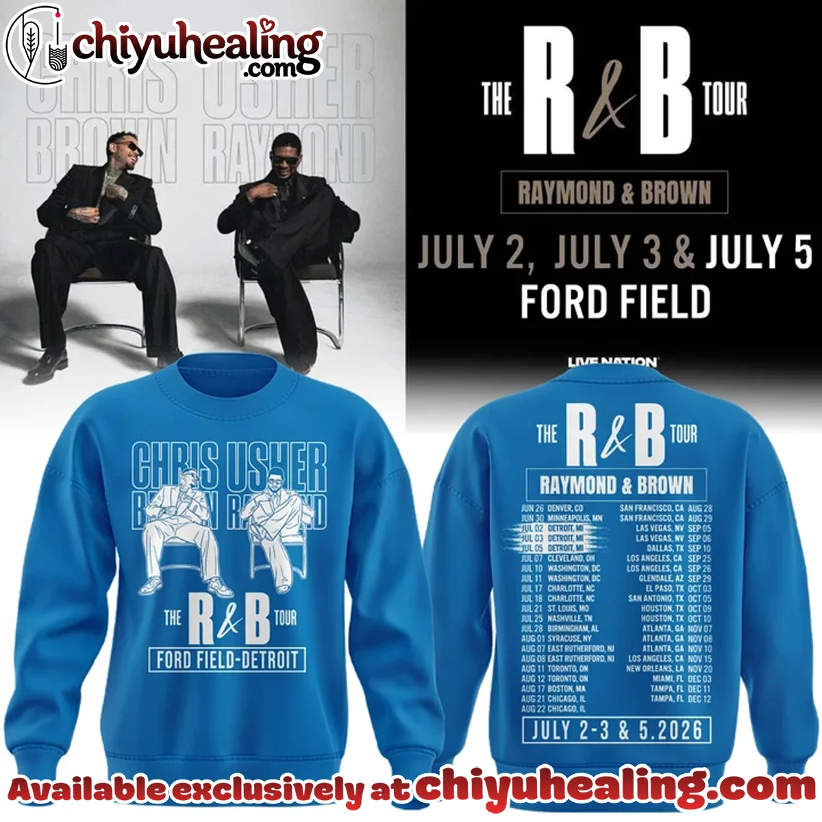 Chris Brown x Usher Raymond x Detroit Lions The R&B Tour Shirt & Hoodie (Style 1)