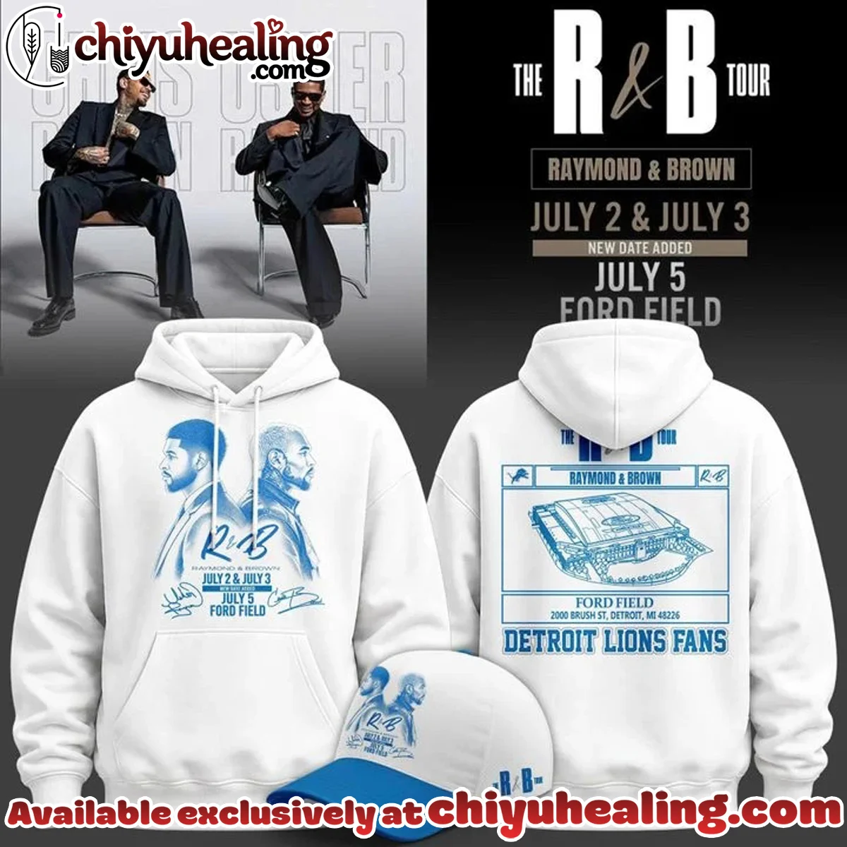 Chris Brown x Usher Raymond x Detroit Lions The R&B Tour Signed Shirt & Hoodie (Style 3)