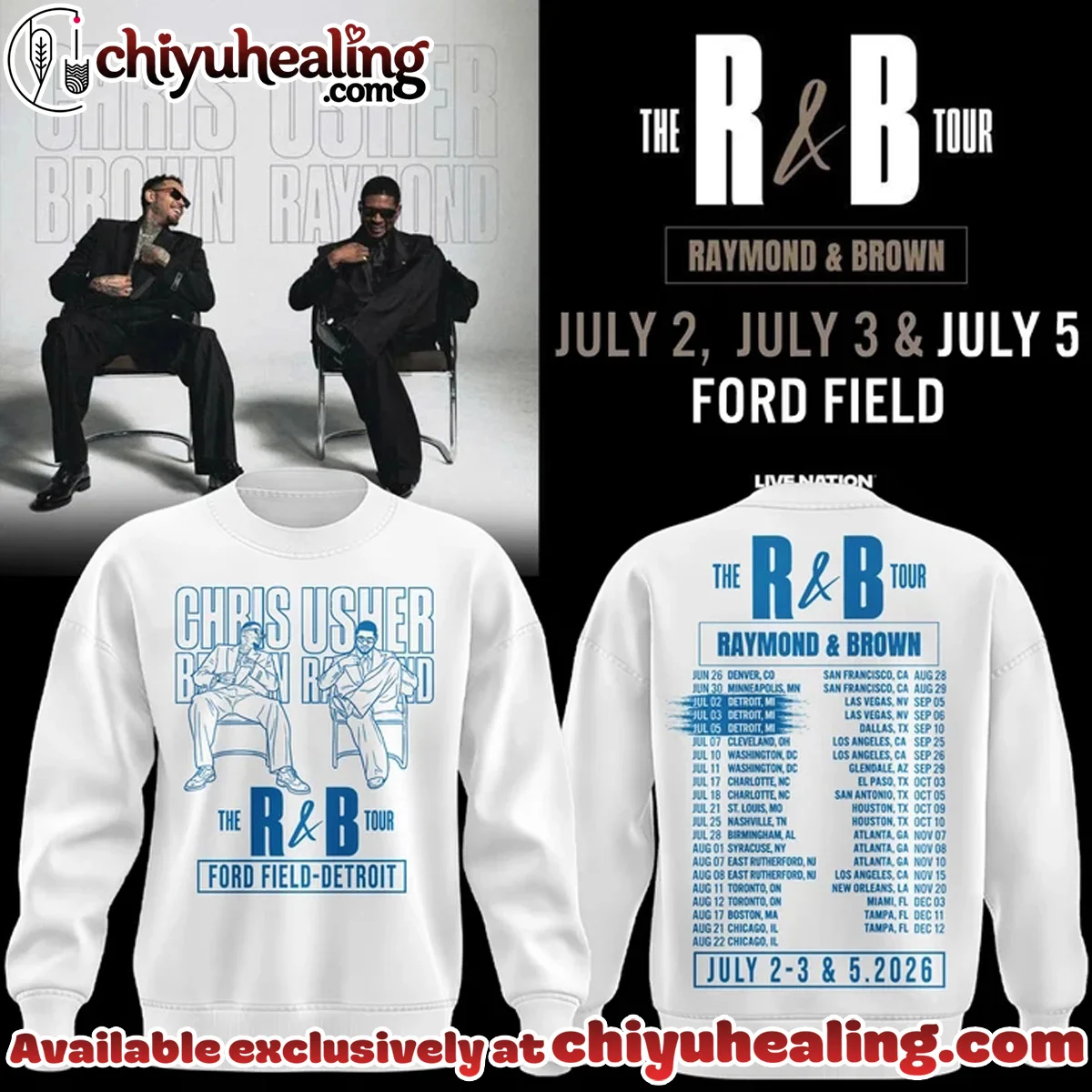 Chris Brown x Usher Raymond x Detroit Lions The R&B Tour T-Shirt & Hoodie - Part 2