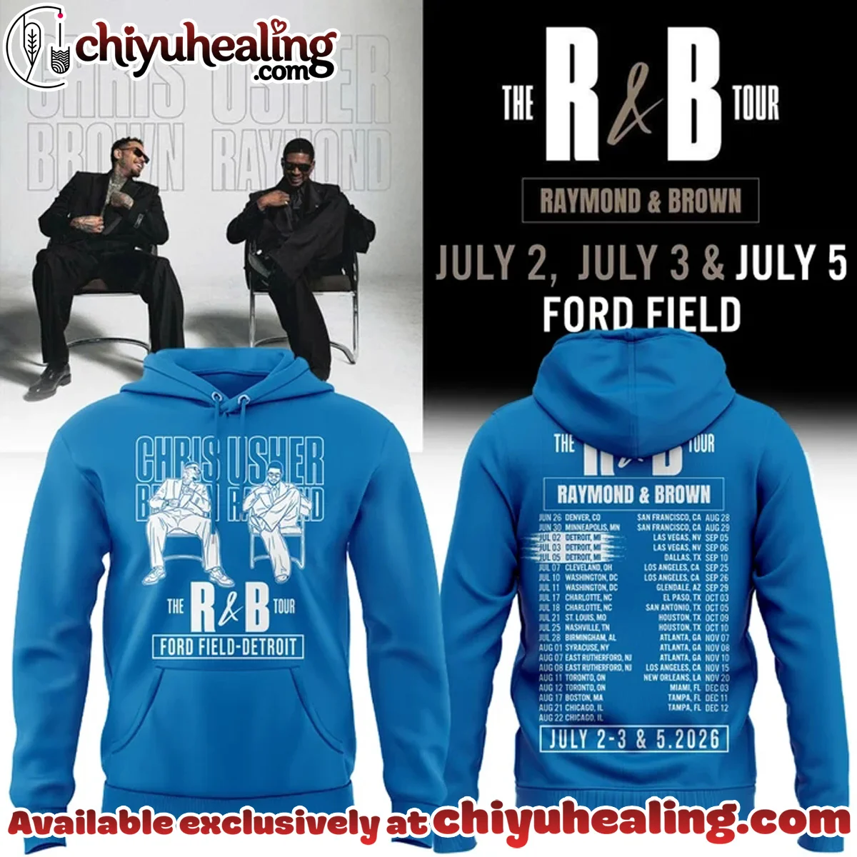 Chris Brown x Usher Raymond x Detroit Lions The R&B Tour T-Shirt & Hoodie - Part 4