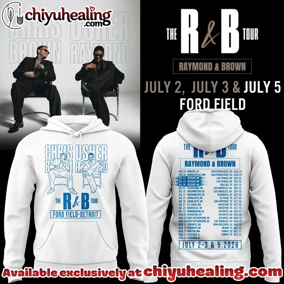 Chris Brown x Usher Raymond x Detroit Lions The R&B Tour T-Shirt & Hoodie (Release 5)