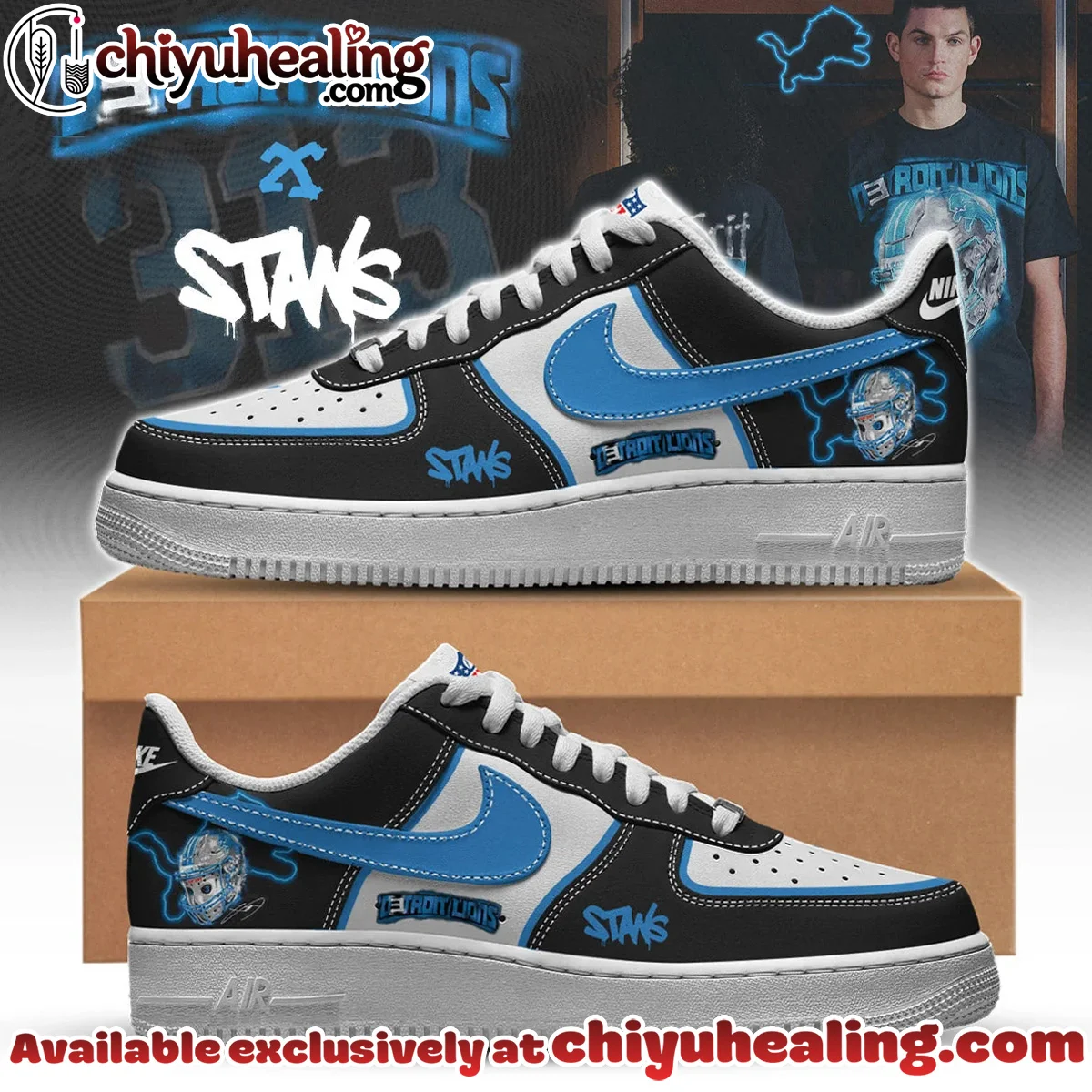 Eminem x Detroit Lions Custom Air Force 1 & Jordan 1 Shoes (Style 2)