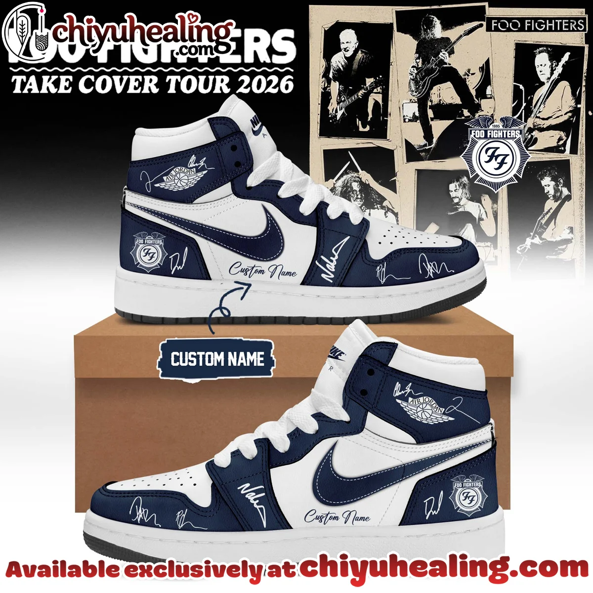 Foo Fighters Take Cover Tour Custom Air Force 1 & Jordan 1 Shoes (Design 10)