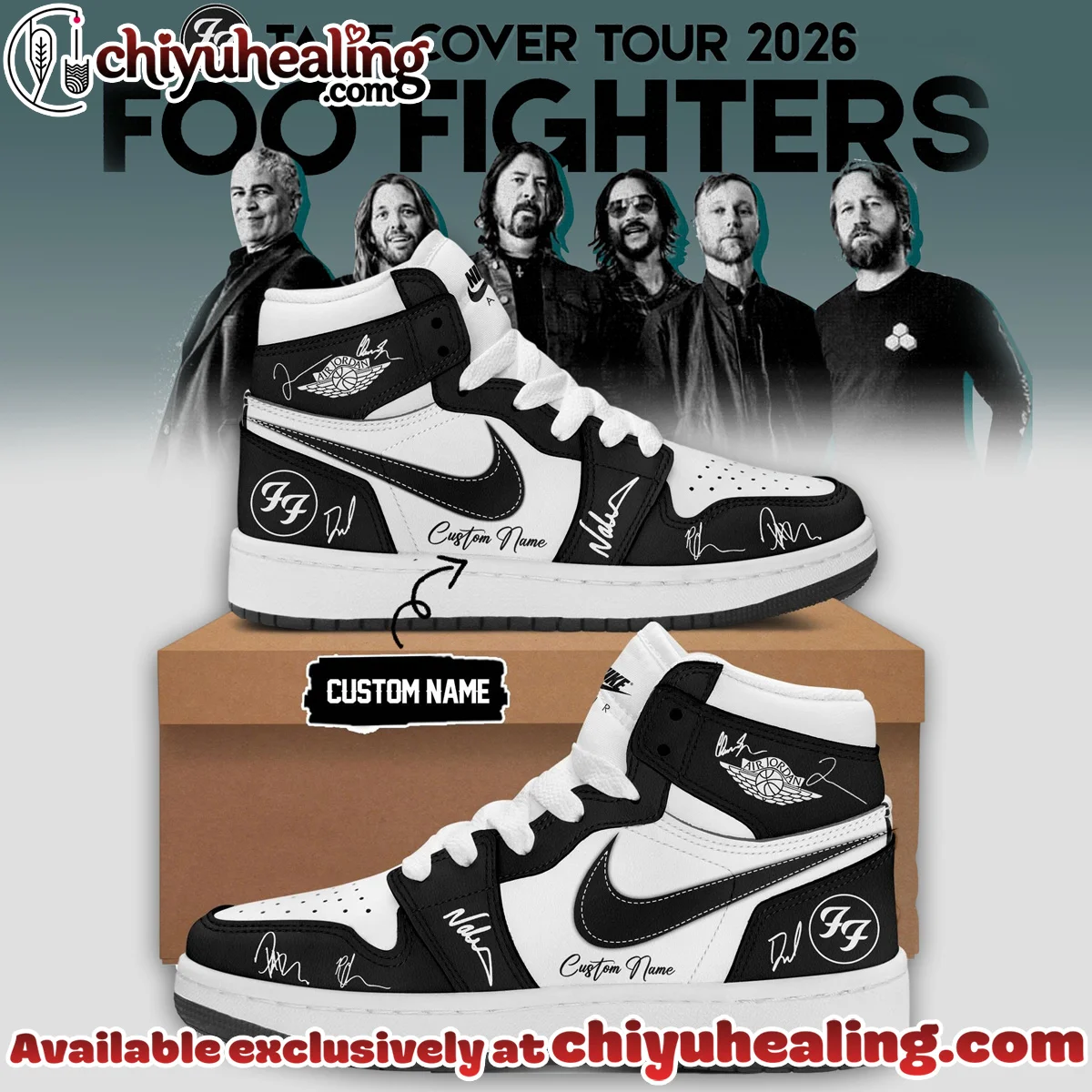 Foo Fighters Take Cover Tour Custom Air Force 1 & Jordan 1 Shoes (Design 20)