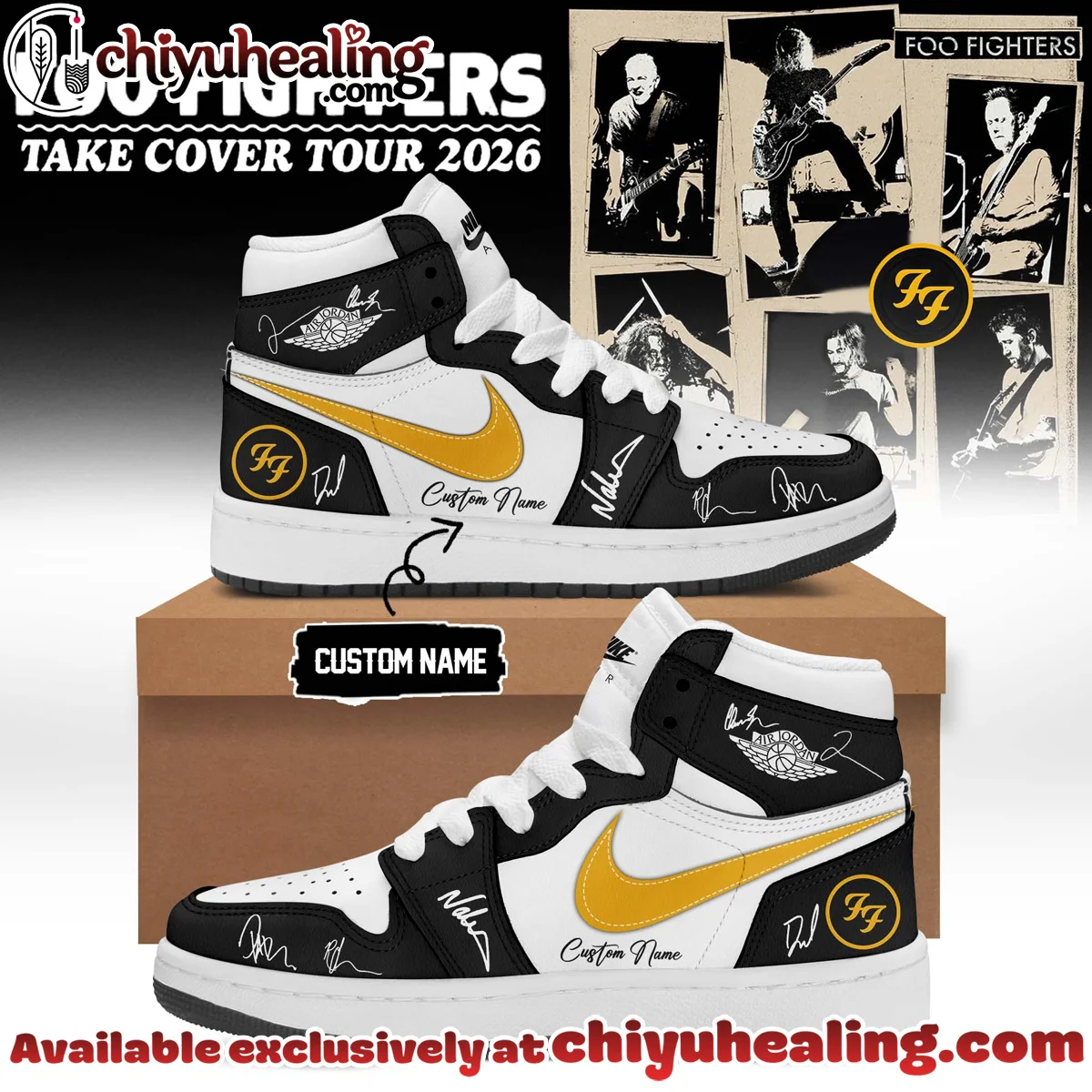 Foo Fighters Take Cover Tour Custom Air Force 1 & Jordan 1 Shoes (Design 41)