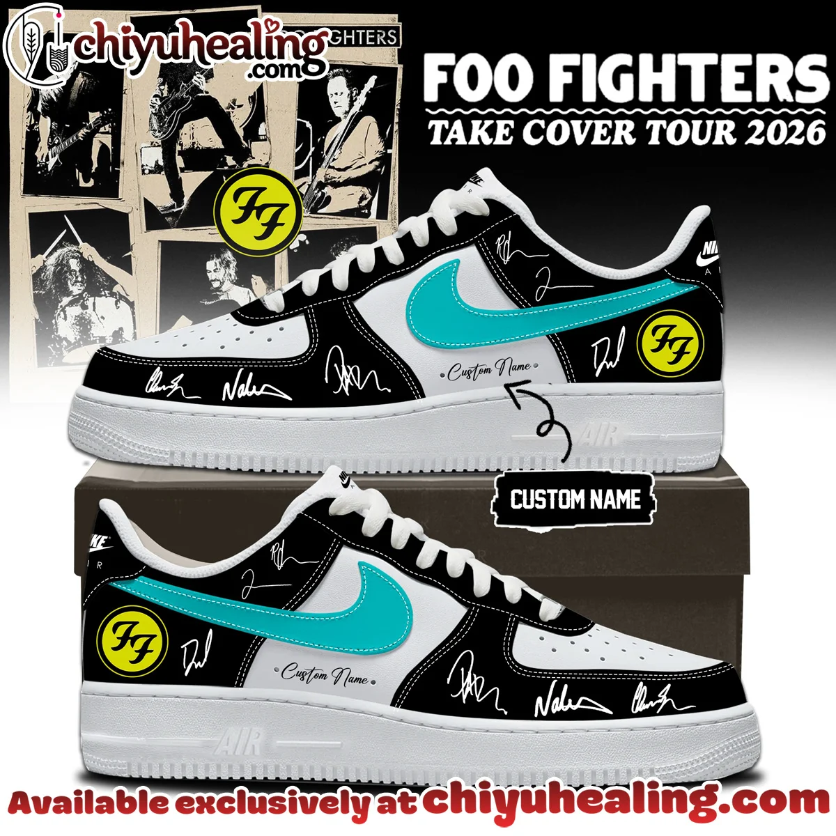 Foo Fighters Take Cover Tour Custom Air Force 1 & Jordan 1 Shoes (Style 2)