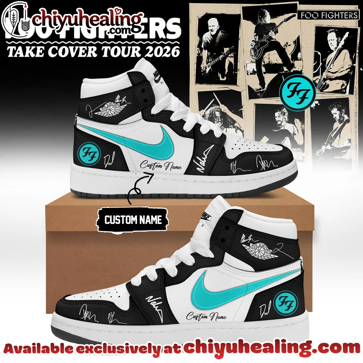 Foo Fighters Take Cover Tour Custom Air Force 1 & Jordan 1 Shoes (Style 35)