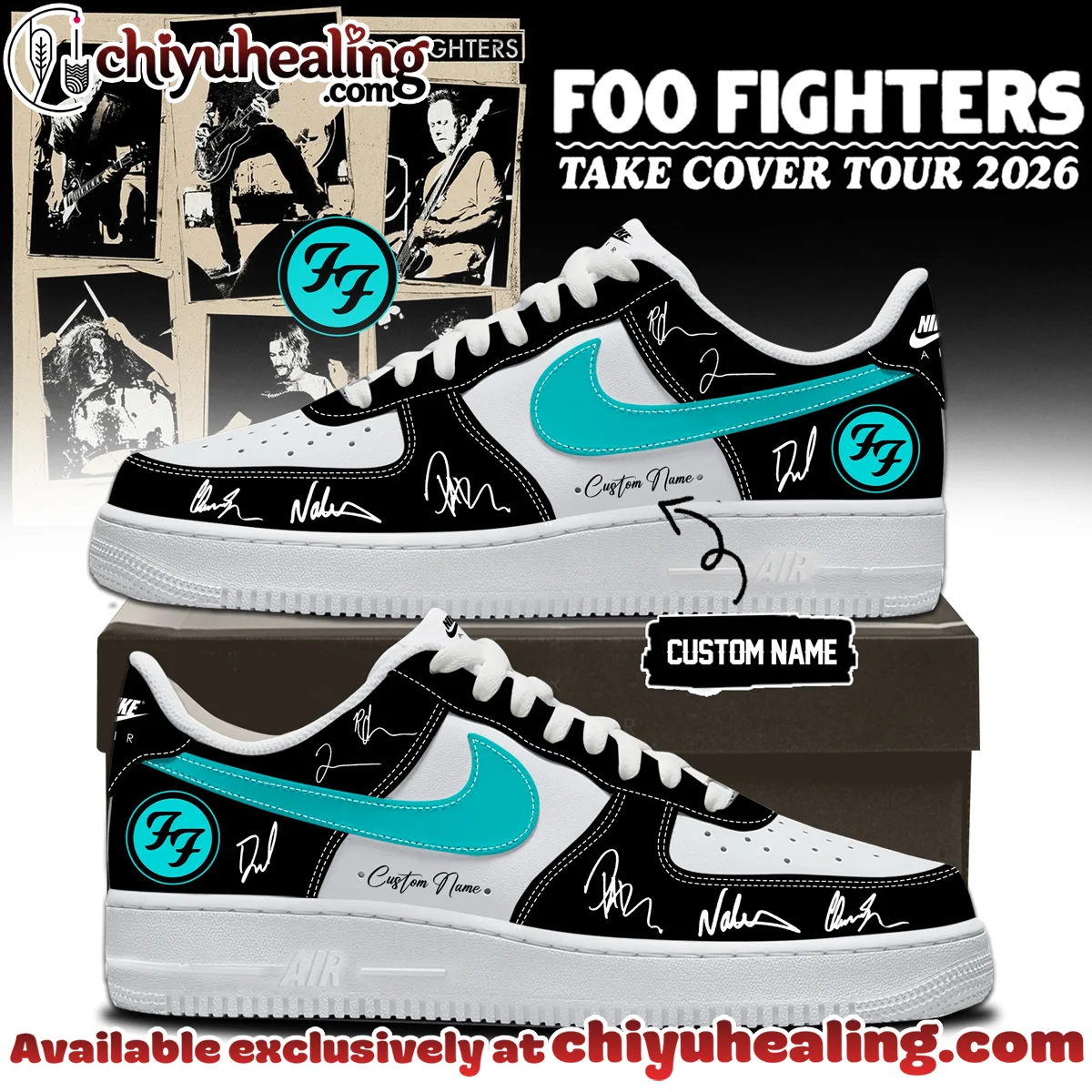 Foo Fighters Take Cover Tour Custom Air Force 1 & Jordan 1 Shoes - Variant 38