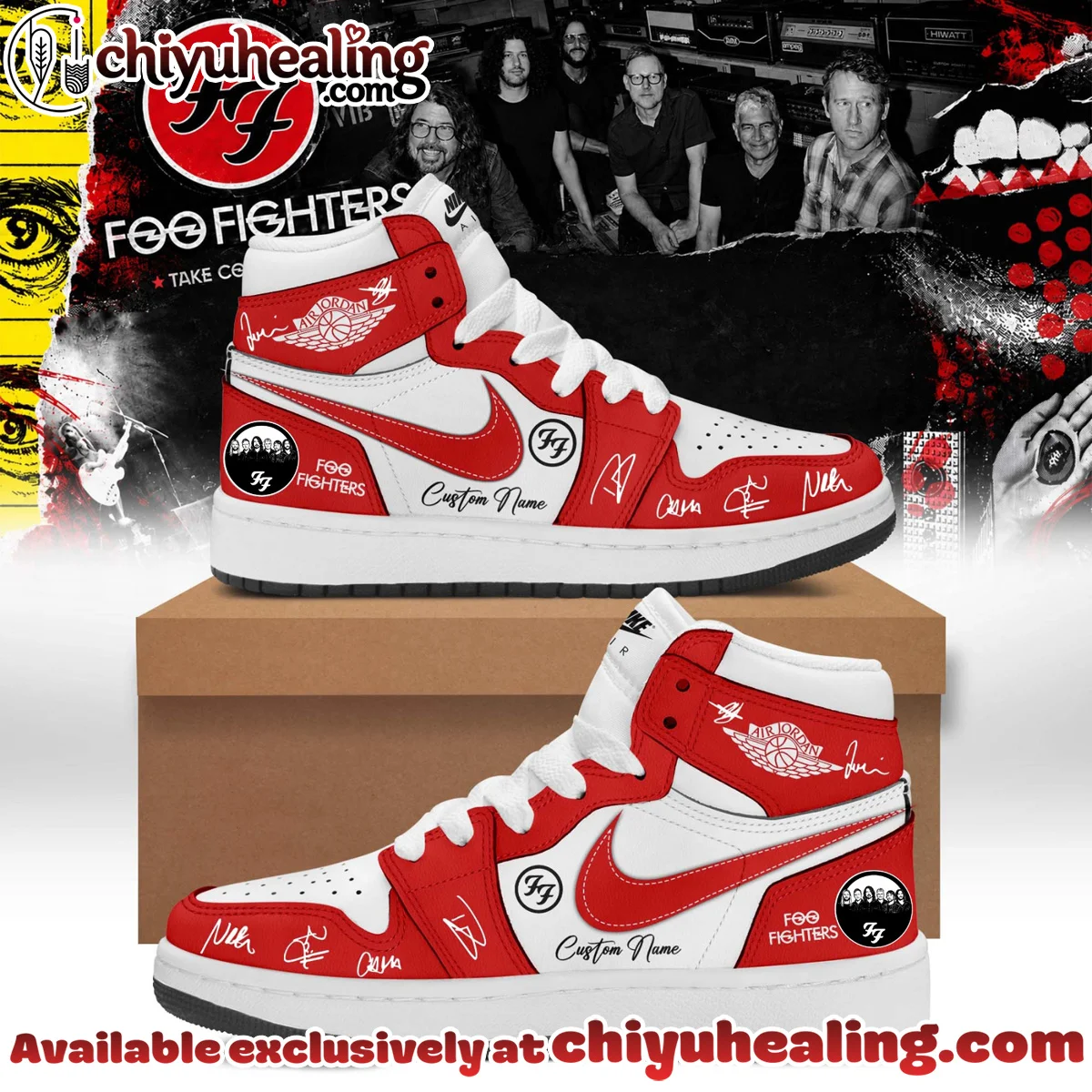 Foo Fighters Take Cover Tour Signature Custom Air Force 1 & Jordan 1 Shoes (Design 14)