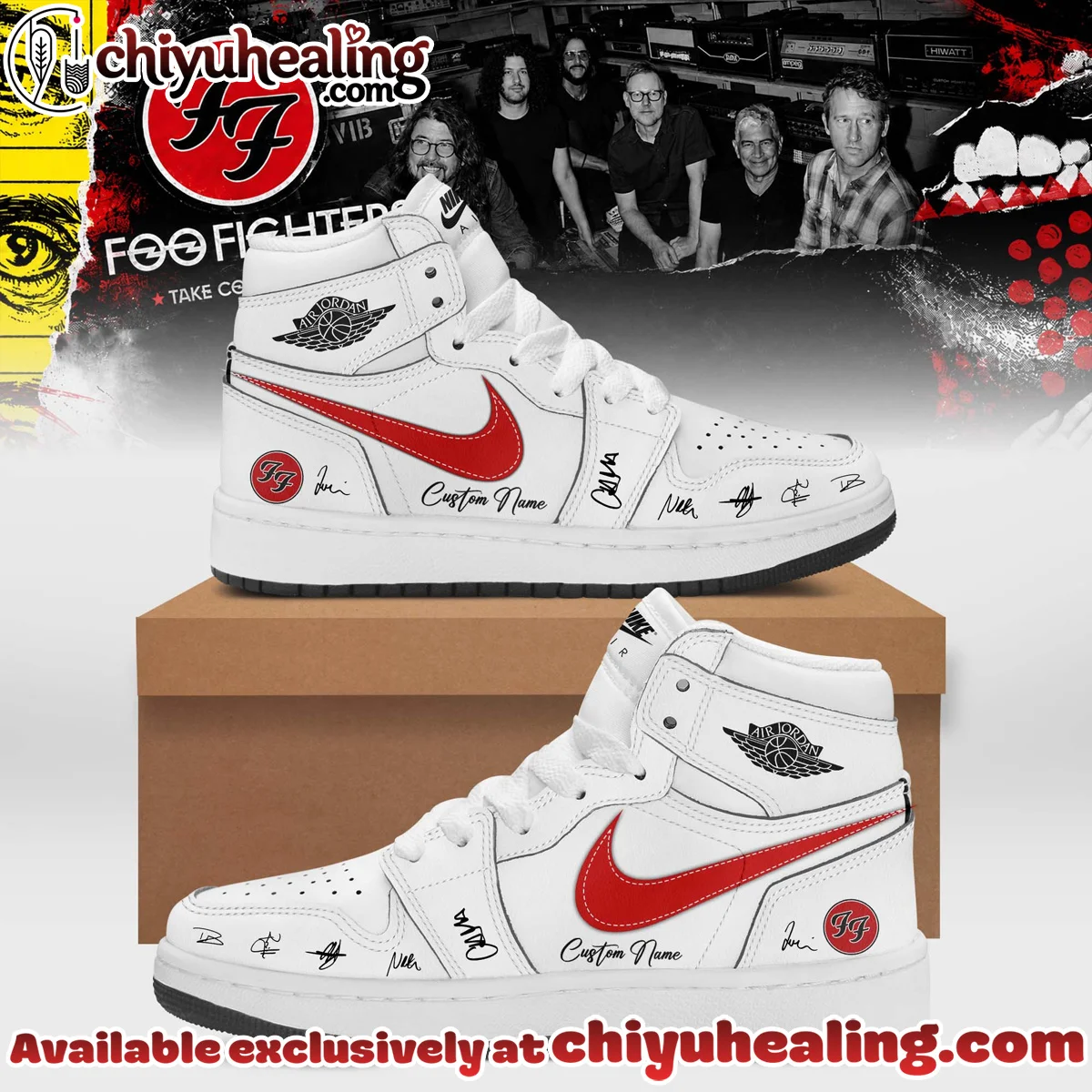 Foo Fighters Take Cover Tour Signature Custom Air Force 1 & Jordan 1 Shoes (Design 24)