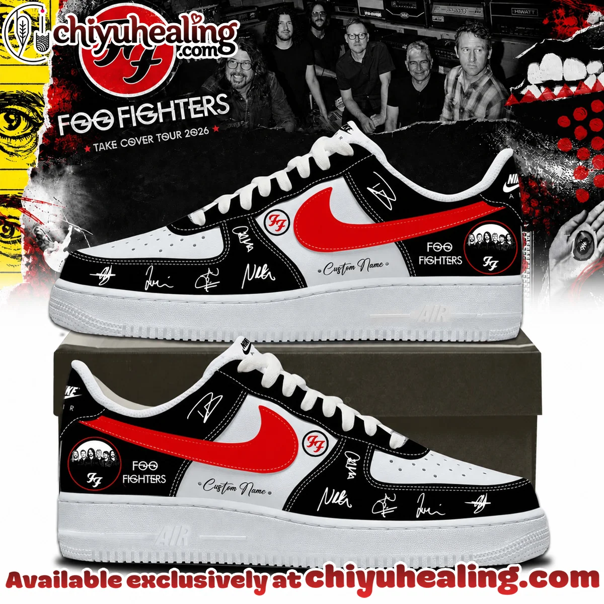 Foo Fighters Take Cover Tour Signature Custom Air Force 1 & Jordan 1 Shoes (Design 30)