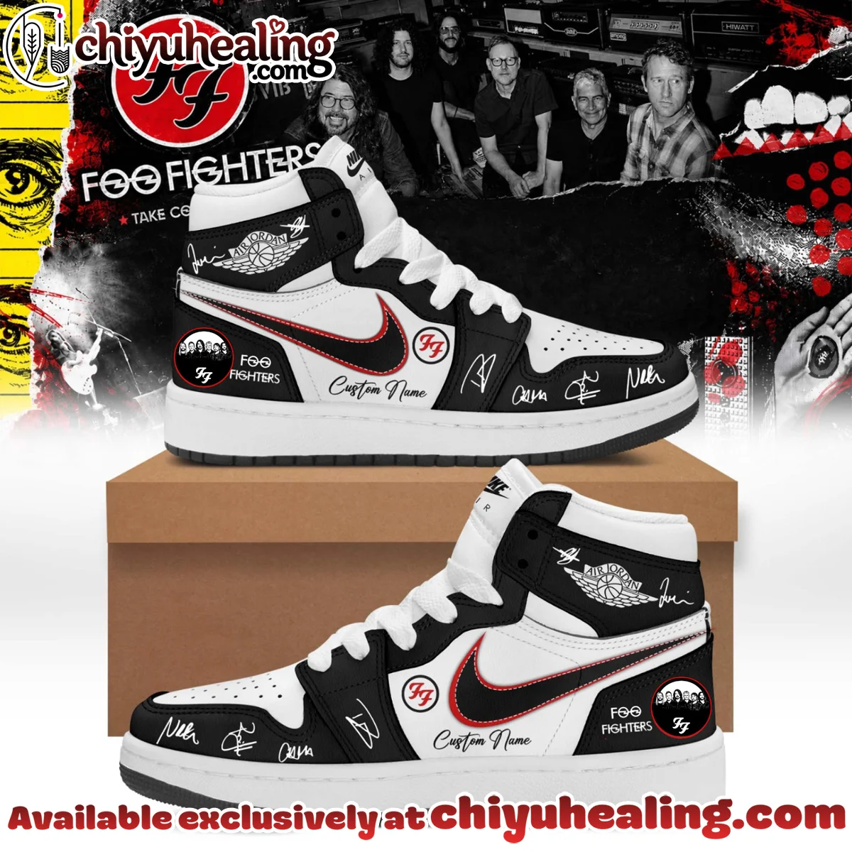 Foo Fighters Take Cover Tour Signature Custom Air Force 1 & Jordan 1 Shoes (Design 4)