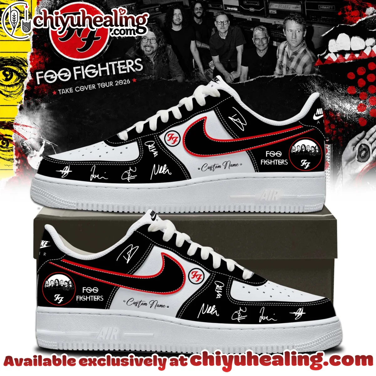 Foo Fighters Take Cover Tour Signature Custom Air Force 1 & Jordan 1 Shoes [Drop 28]