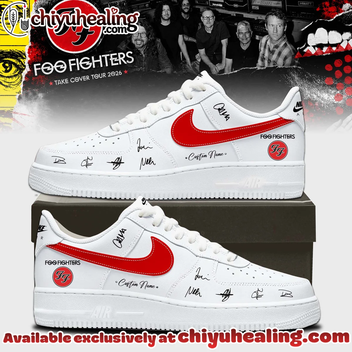 Foo Fighters Take Cover Tour Signature Custom Air Force 1 & Jordan 1 Shoes [Drop 33]