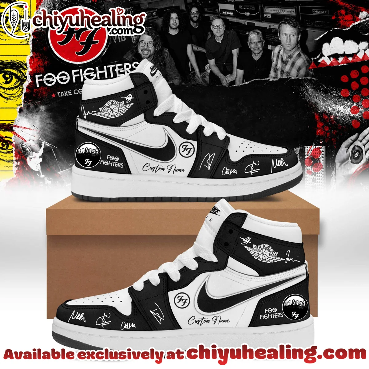 Foo Fighters Take Cover Tour Signature Custom Air Force 1 & Jordan 1 Shoes (Style 2)
