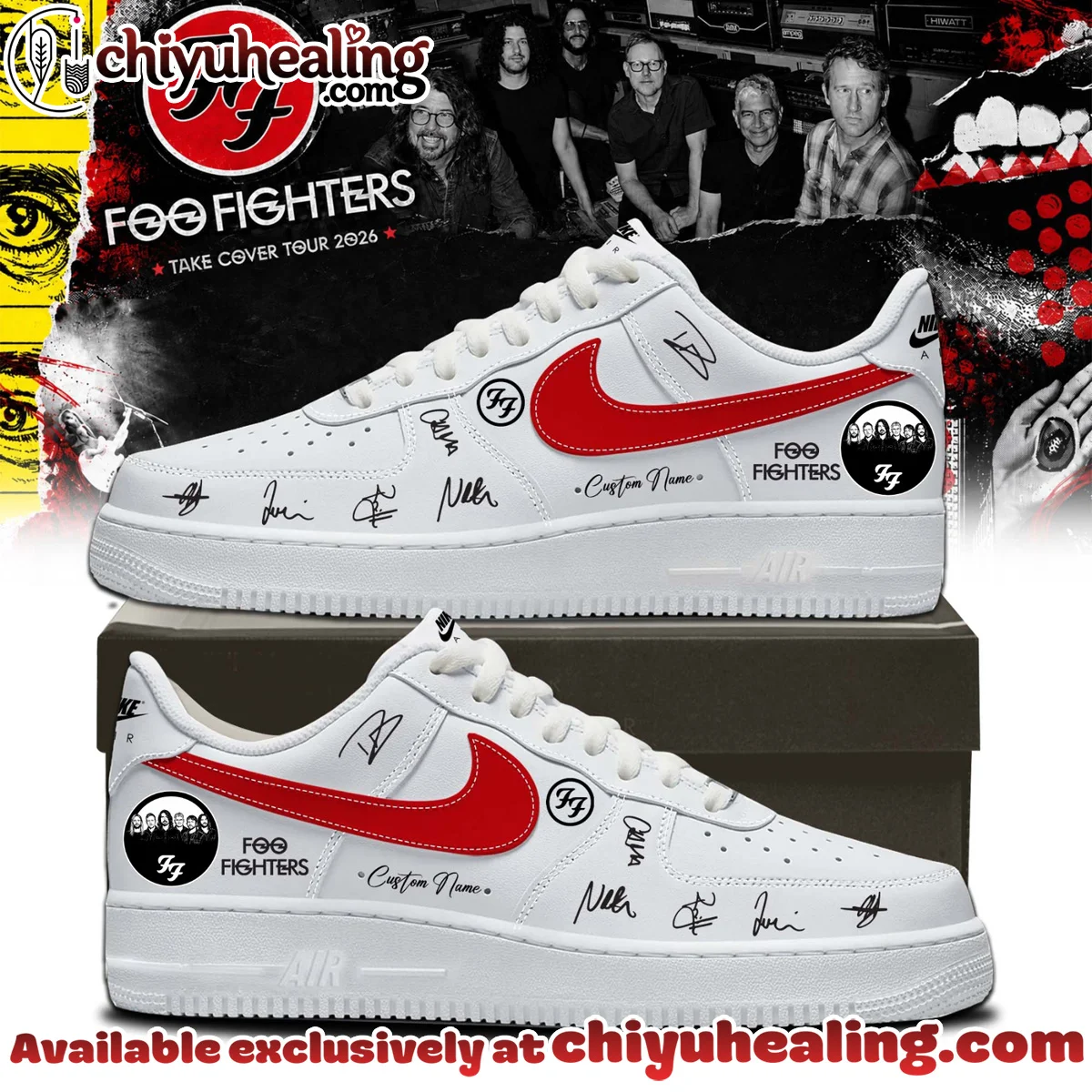 Foo Fighters Take Cover Tour Signature Custom Air Force 1 & Jordan 1 Shoes - Variant 23