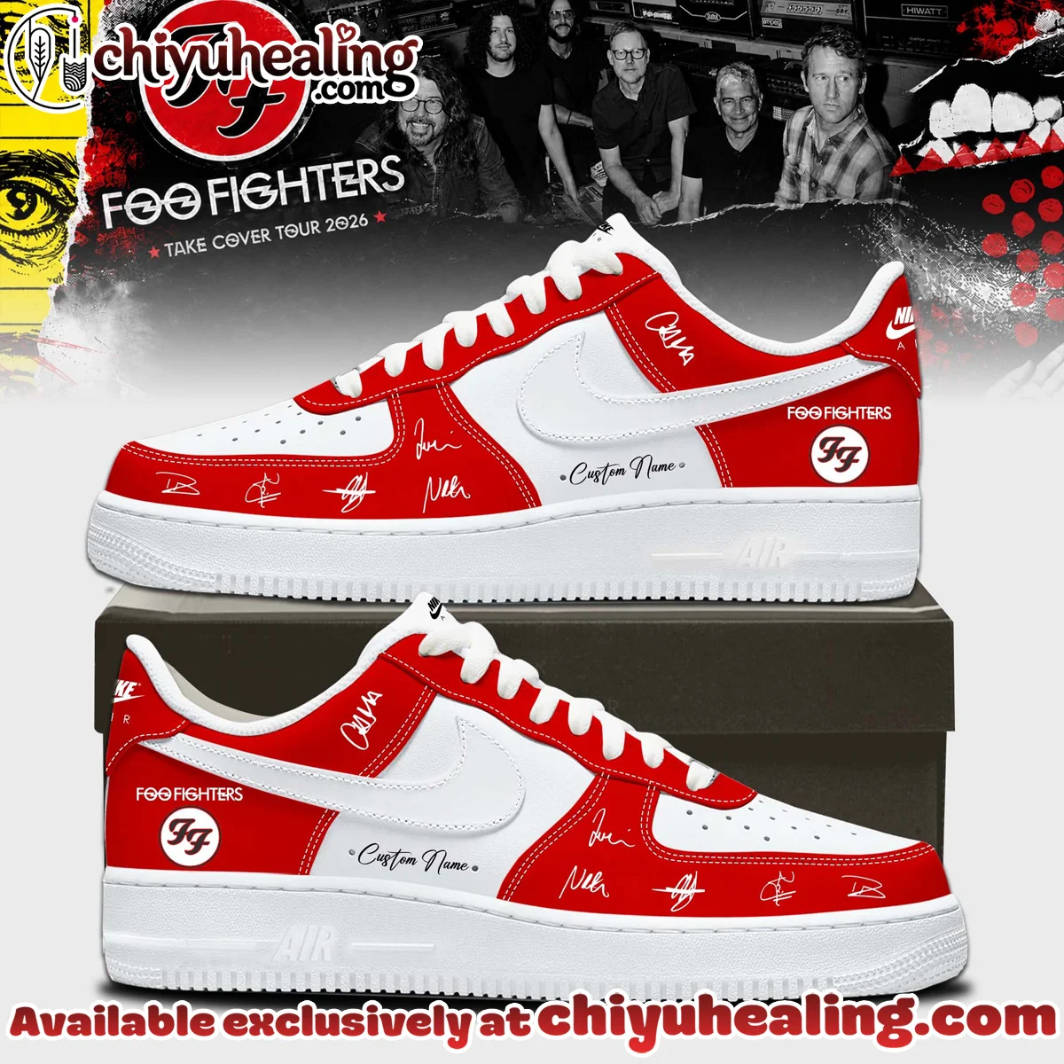 Foo Fighters Take Cover Tour Signature Custom Air Force 1 & Jordan 1 Shoes - Variant 27