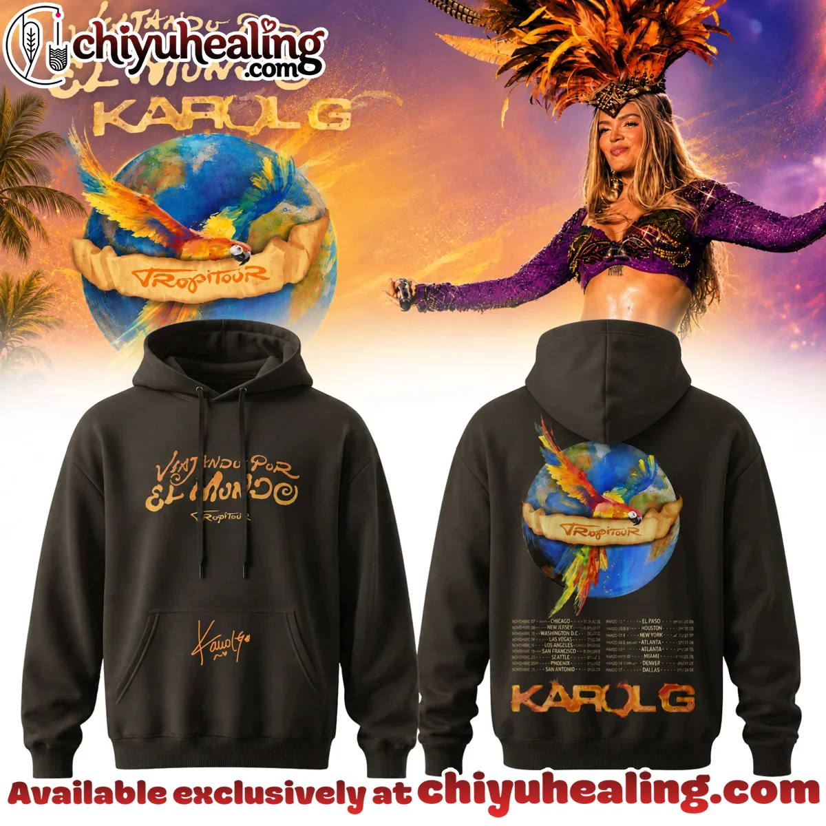 Karol G Viajando Por El Mundo Tropitour Signature T-Shirt & Hoodie (Style 4)