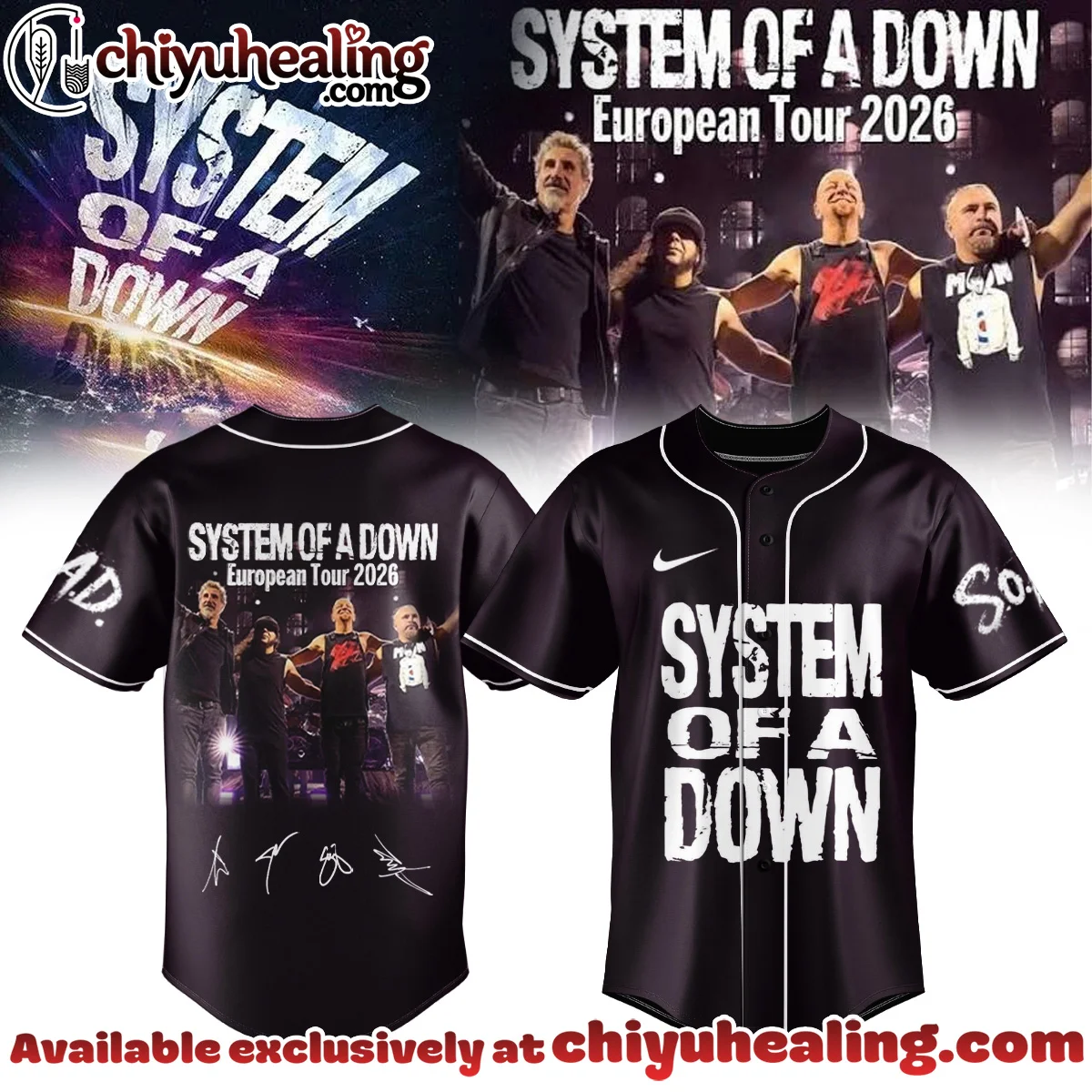 System of a Down Europe UK Stadium Tour Signature Baseball Jersey [Batch 50]