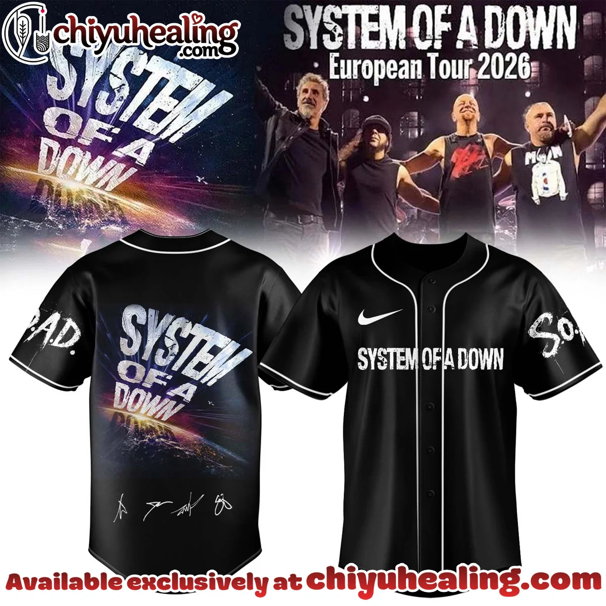 System of a Down Europe UK Stadium Tour Signature Baseball Jersey (Release 4)