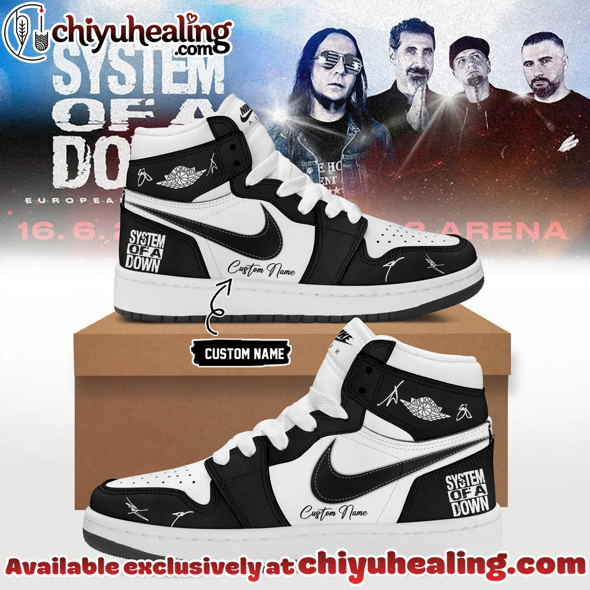System of a Down Europe UK Stadium Tour Signature Custom Air Force 1 & Jordan 1 Shoes (Design 15)