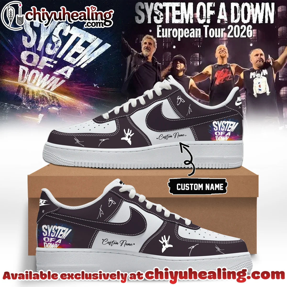 System of a Down Europe UK Stadium Tour Signature Custom Air Force 1 & Jordan 1 Shoes (Design 17)