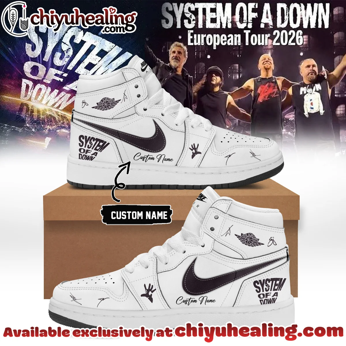 System of a Down Europe UK Stadium Tour Signature Custom Air Force 1 & Jordan 1 Shoes (Design 3)