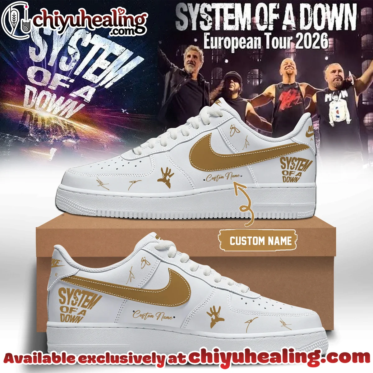System of a Down Europe UK Stadium Tour Signature Custom Air Force 1 & Jordan 1 Shoes (Design 49)