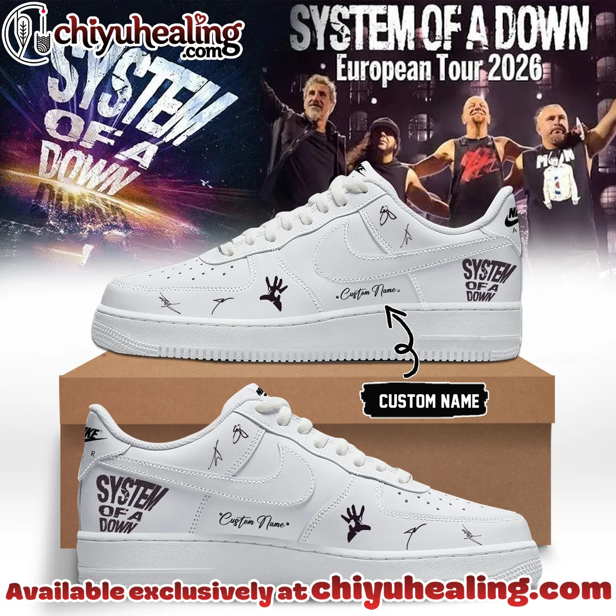 System of a Down Europe UK Stadium Tour Signature Custom Air Force 1 & Jordan 1 Shoes [Drop 1]