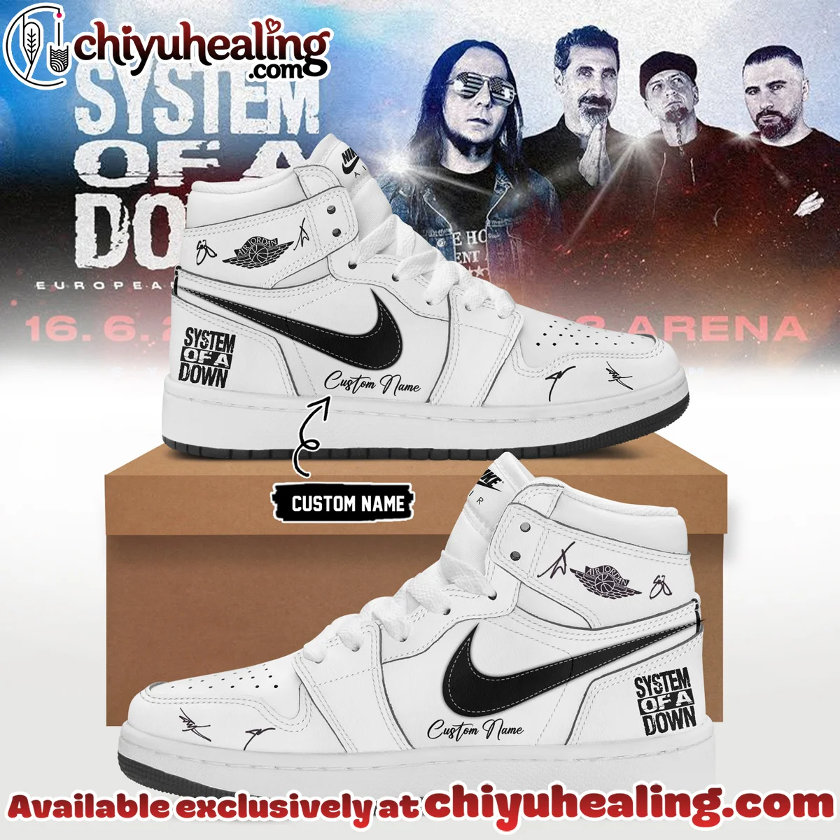 System of a Down Europe UK Stadium Tour Signature Custom Air Force 1 & Jordan 1 Shoes [Drop 5]