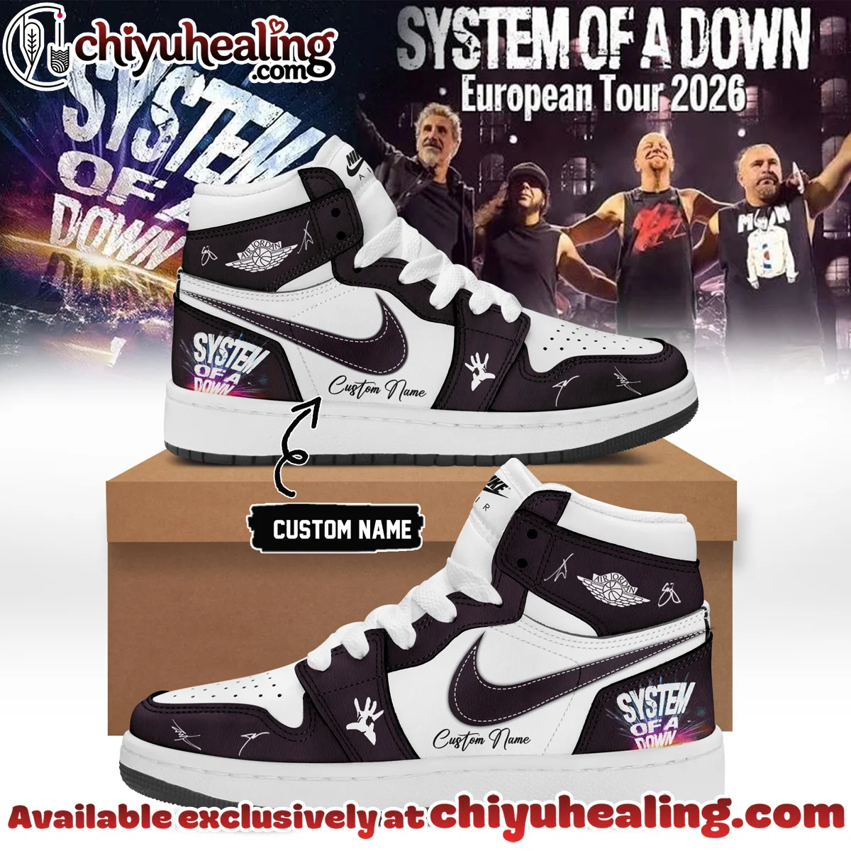 System of a Down Europe UK Stadium Tour Signature Custom Air Force 1 & Jordan 1 Shoes - Part 16