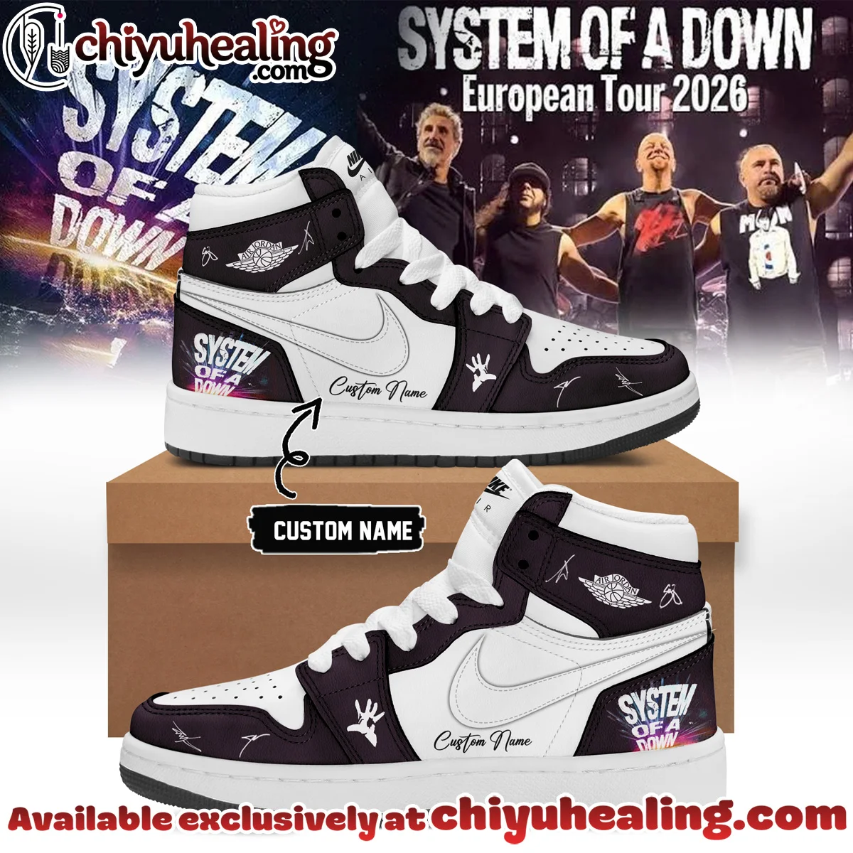 System of a Down Europe UK Stadium Tour Signature Custom Air Force 1 & Jordan 1 Shoes - Part 7